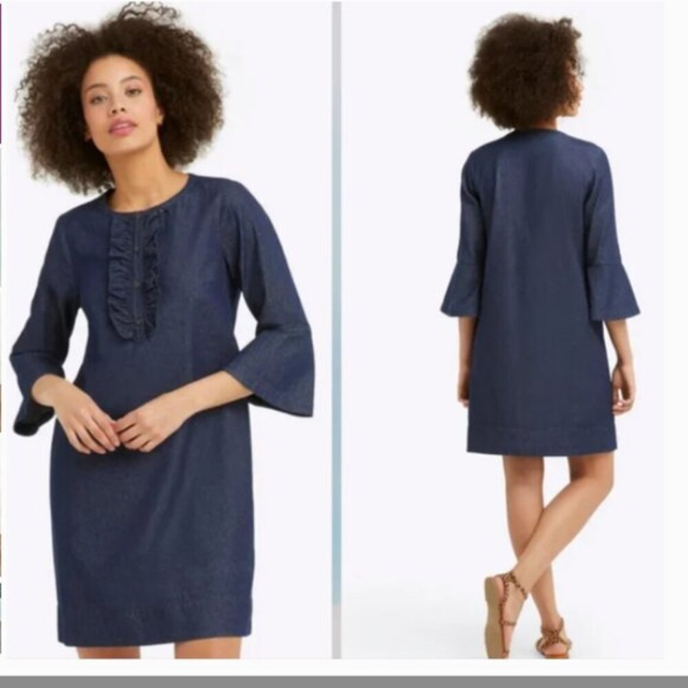 Draper James' Chambray Ruffle Shift Dress Size 10 NWT